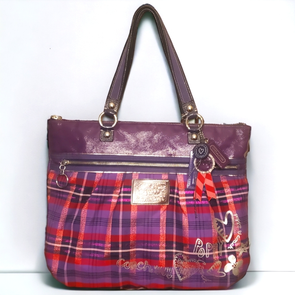 Y2K Coach Poppy Purple Tartan Plaid Tote